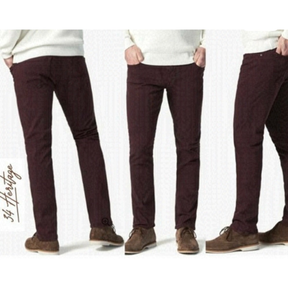 34 Heritage Courage Mid Rise Straight Leg Mens 33x31 Burgundy Jeans Pant Stretch